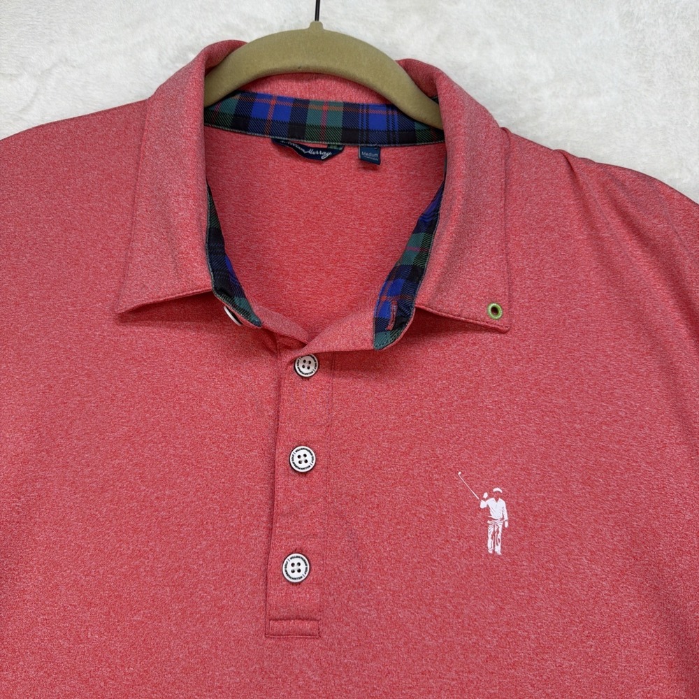 William Murray Polo Shirt Men's Medium Pink Plaid Trim Golf Preppy Casual